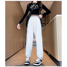 黑色运动裤男秋冬季2024新款初中学生加绒裤子女宽松束脚灯笼卫裤，男装休闲裤，星座506A