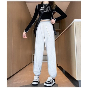 黑色运动裤男秋冬季2024新款初中学生加绒裤子女宽松束脚灯笼卫裤图片