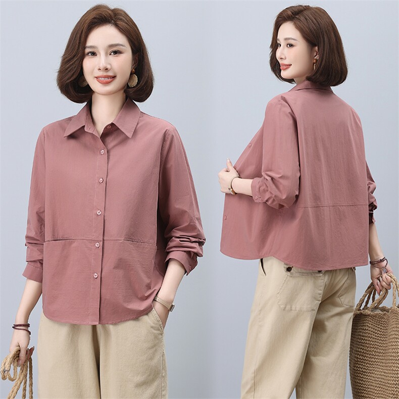 纯棉衬衫外套女春秋2024年新款胖MM大码宽松上衣中年妈妈薄款小衫，女装衬衫，曼沙奕珂