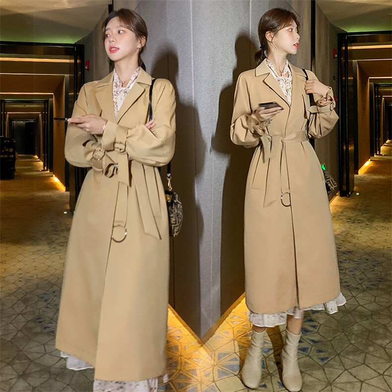 ByYou2025春季新款高级感中长款卡其色风衣外套女英伦风休闲大衣,女装风衣,依多米