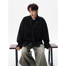 现货CS1117-特P42小众肌理感设计感大码衬衫男（含领带可拆卸），男装衬衫，电商A059