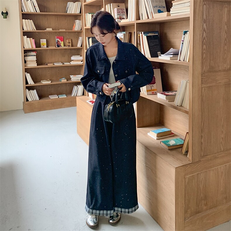 韩版减龄牛仔外套阔腿裤两件套女2025春秋新款高级感休闲显瘦套装,女装套装/套裙,2D014