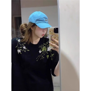美式高街短袖白t恤女2025新款夏季纯棉宽松慵懒风设计感小众上衣t图片