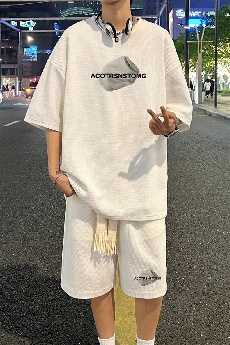 套装！华夫格套装短袖T恤短裤男TZ239-特P38,男装牛仔裤,电商B367