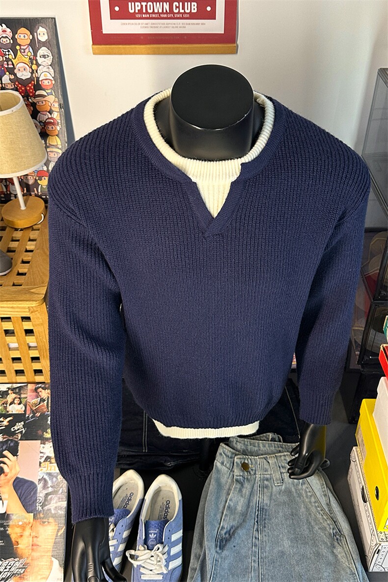 冬季保暖毛衣男假两件美式针织衫宽松套头上衣MY132-特P48控88,男装针织衫/毛衣,电商A001-1