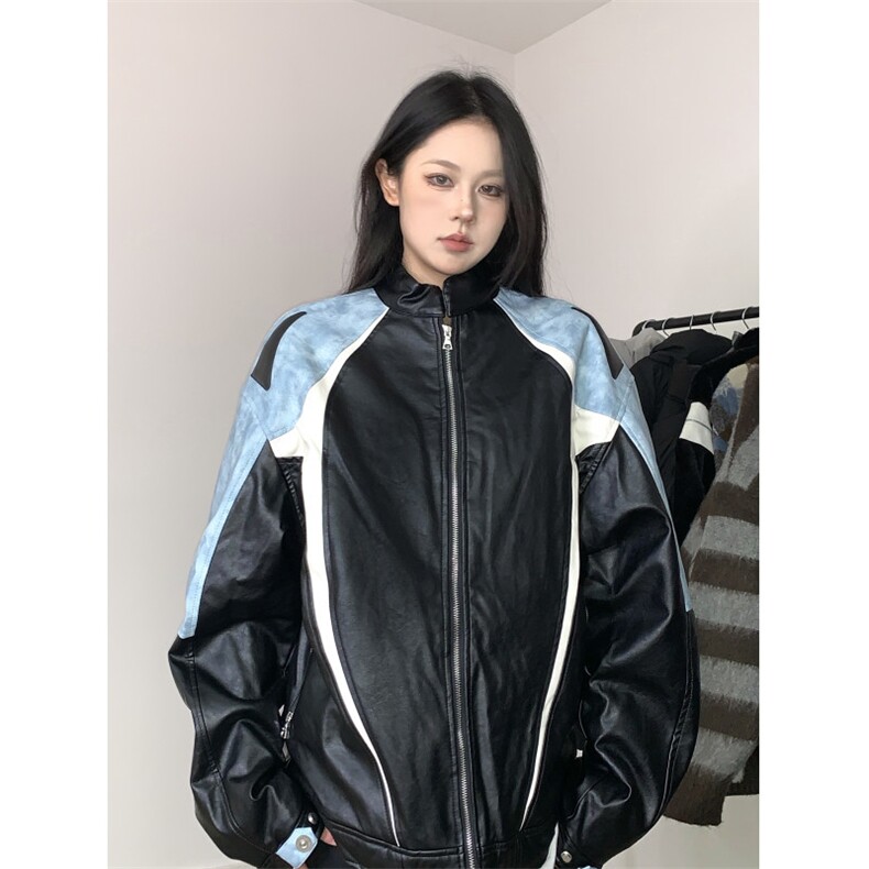 BabyStudios冬季美式拼色机车皮衣外套男女夹棉防风保暖夹克棉衣,男装皮衣,星座1210-1