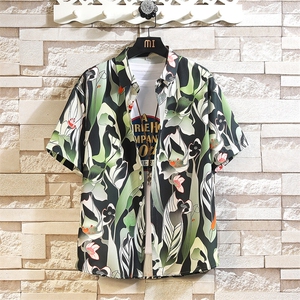 精品大码花男短袖夏季痞宽松上衣服外套翻领衬衫A012/C882C876P35图片