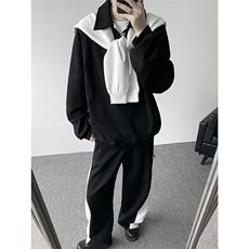 5XL-M潮流高级感披肩撞色拼接翻领百搭卫衣宽松弯刀长裤TZ113P118，男装卫衣，电商D206-1