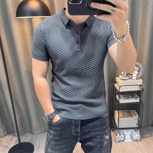 高级感针织polo衫男士修身透气短袖亲肤舒适质感翻领t恤商务休闲图片