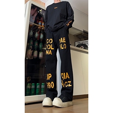现货美式高街斑驳黄色字母宽松直筒牛仔裤男K5818-P50控68，男装牛仔裤，星座205
