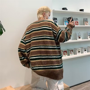 冬季软糯条纹撞色圆领针织衫男情侣潮针织衫 M5577 P55图片