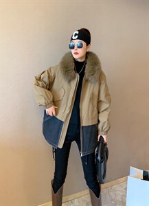 狐狸毛领拼接牛仔派克图片