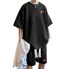黑色麂皮绒t恤男短袖夏季美式潮牌高街上衣重磅半截袖青少年体恤，男装休闲套装，电商B371