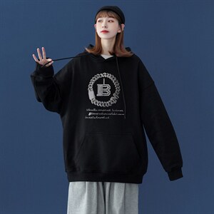中性秋季潮流字母印花上衣宽松连帽卫衣W228P35控58加绒P45,女士皮衣穿搭图片图片
