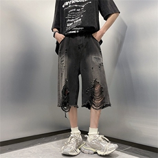 破洞牛仔短裤男士韩版潮流高街2024夏季新款ins五分裤RK1620-P40，男装牛仔裤，星座412-3