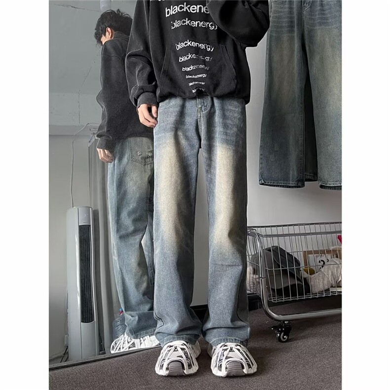 美式复古做旧微喇叭牛仔裤男高街水洗古着阔腿显瘦长裤子潮NK2035,男装牛仔裤,星座601-2