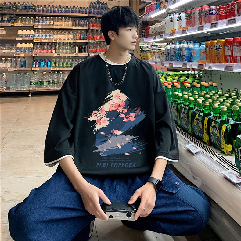 xZ116-T6020-p30-控48拼色抖音男潮牌美式情t恤男夏季印花,男装T恤,星座116