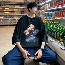 xZ116-T6020-p30-控48拼色抖音男潮牌美式情t恤男夏季印花，男装T恤，星座116