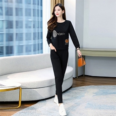运动套装女2023年春秋新款大码小个子时尚跑步休闲两件套洋气减龄，女装套装/套裙，梦依杭