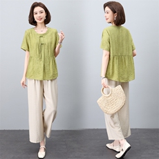 2025年夏季休闲百搭时尚两件套装直筒裤女，女装套装/套裙，简韵佳