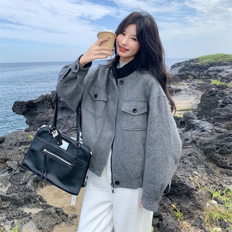 现货：冬装新款复古韩系撞色毛呢羽绒服2C135-8927P285K428,女装羽绒服,2C135