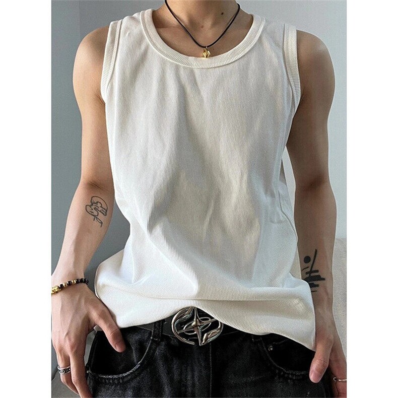 慵懒螺纹背心男款夏季修身显肌肉无袖t恤健身运动打底衫TDX23，男装背心/马甲，星座1116A（原606A-3）