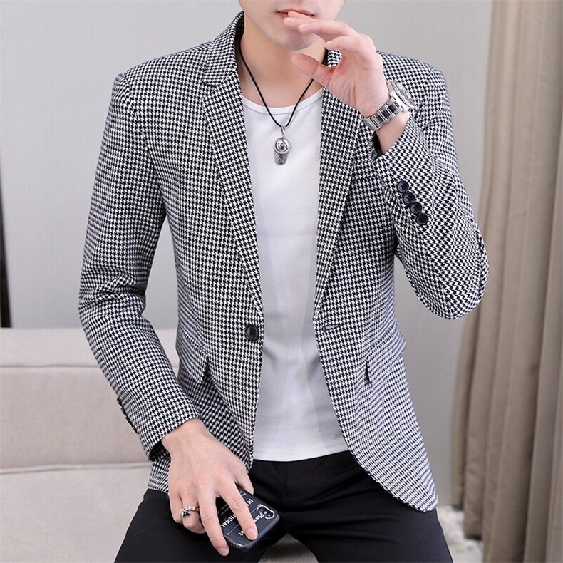 606P60秋季男士西服千鸟格小西装外套上衣修身休闲潮流帅,男装西服,星座1706