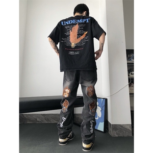 美式ins高街 hiphop小众刺绣牛仔裤货号K710P6588图片