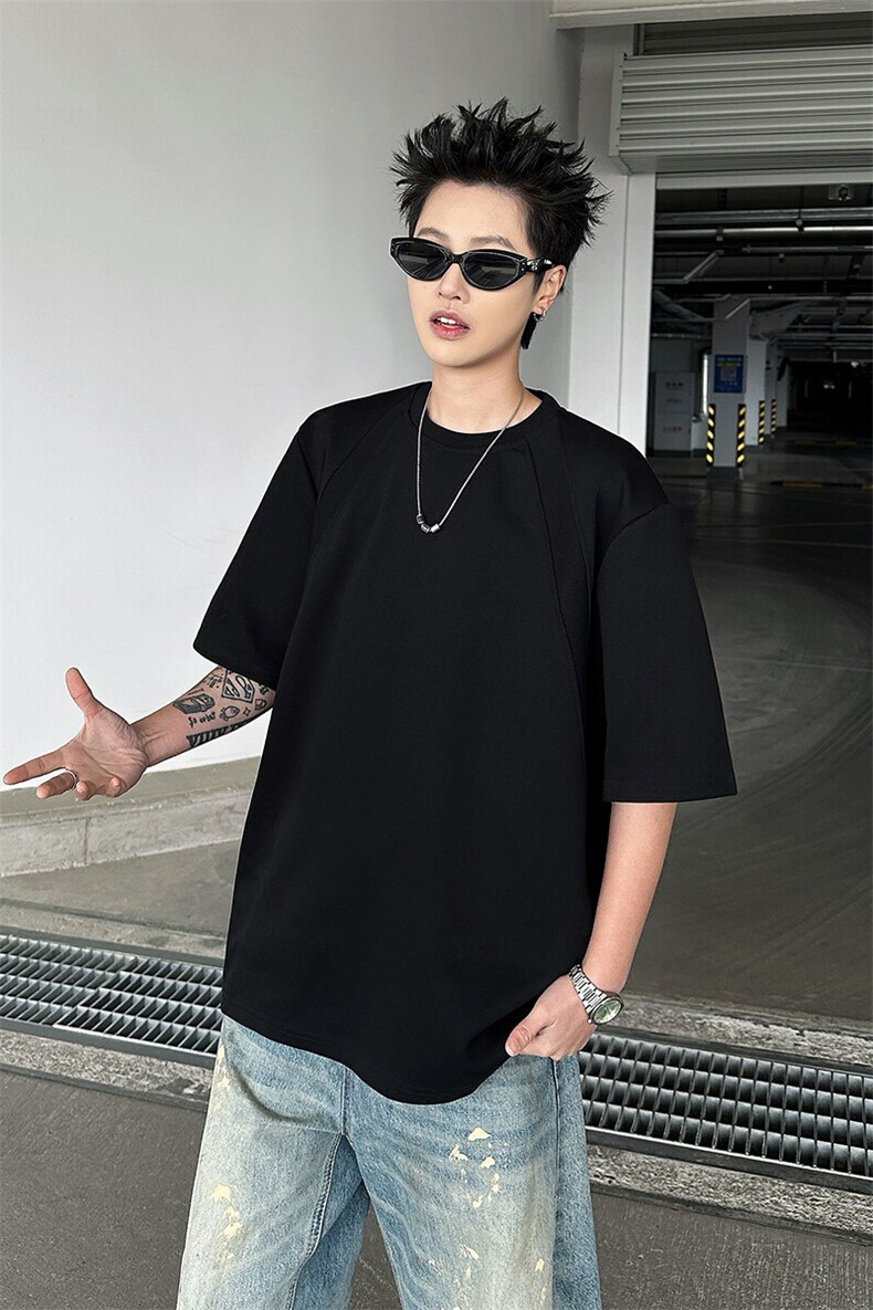 8XL-M美式高街高克重短袖T恤男宽松短款BOXY正肩上衣半袖DX334,男装T恤,电商D206-1