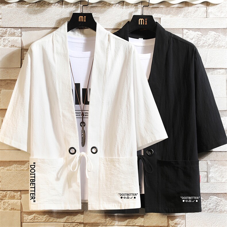 HF59002-P40风汉服男开衫外套七分袖道袍砖墙挂拍,男装民族服装,电商A040A