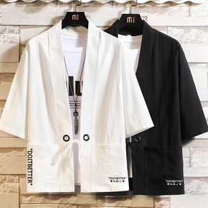 HF59002-P40风汉服男开衫外套七分袖道袍 砖墙挂拍图片