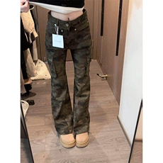 美式高街hiphop复古设计迷彩工装裤男修身微喇裤子潮LB00244-P65，男装牛仔裤，星座1008