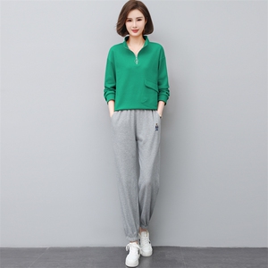 休闲运动套装女2025春秋新款大码宽松中年妈妈时尚卫衣卫裤两件套图片