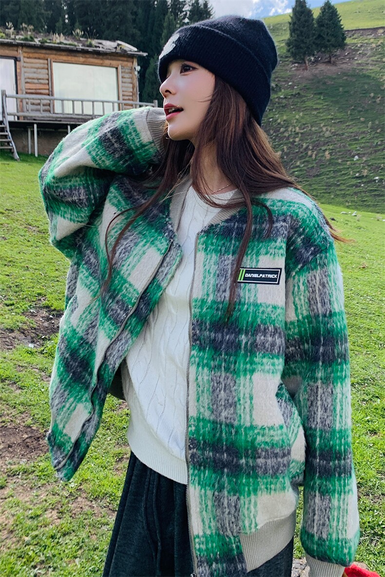 2C085-Q030P175新款加厚格子夹克毛呢棒球服外套控258,女装毛呢外套,2C085