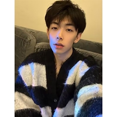 cleanfit仿貂毛毛衣男冬季韩版撞色条纹慵懒风V领开衫针织外套，男装针织衫/毛衣，星座813-2