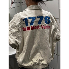 VINMUK美式复古旗帜印花短款开衫夹克外套男女秋季设计感休闲上衣，男装夹克，星座1210-1