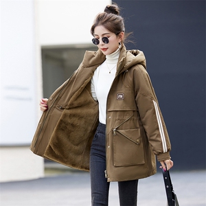 加绒加厚派克棉服女中长款2025春秋新款宽松工装风冲锋衣连帽外套图片