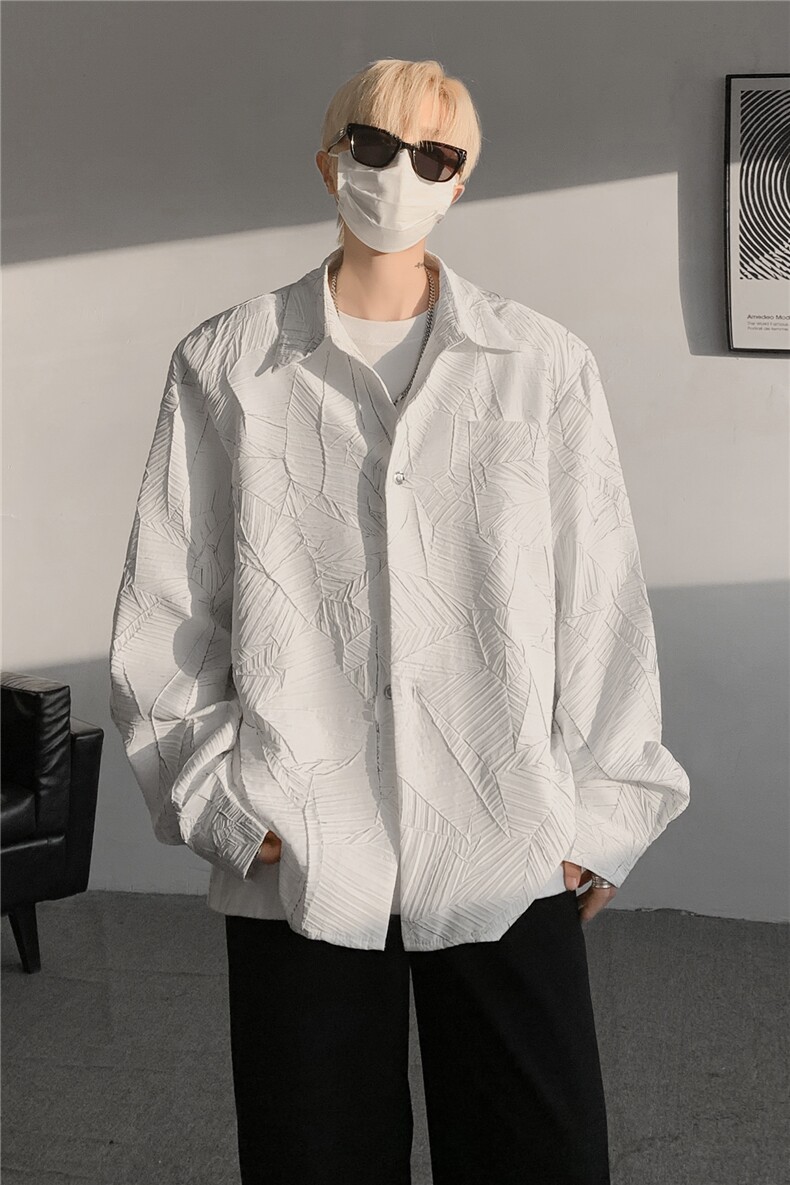 8XL-M小众解构肌理感裂纹垫肩花衬衫男高级感宽松衬衣男CS520P55,男装衬衫,电商D206-1