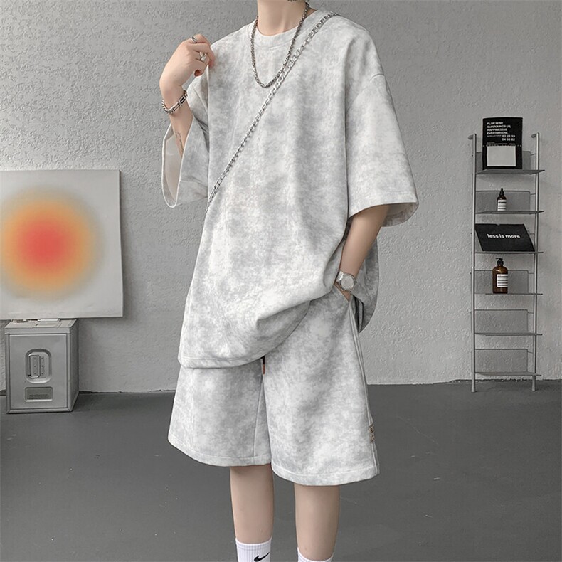8XL-M青少年扎染短袖t恤休闲运动套装男生夏季宽松大码TZ38001P55,男装T恤,电商B312