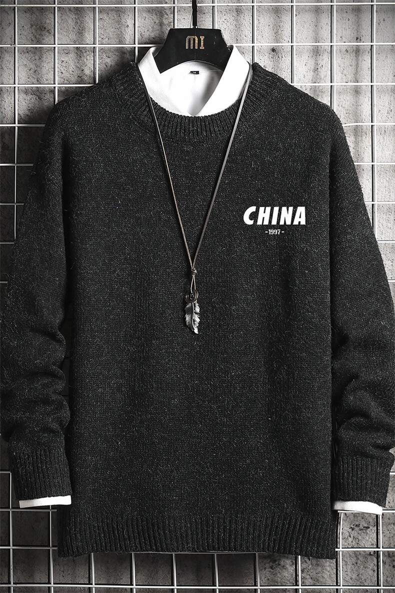 M19248-P45加绒款-P65加厚加绒毛衣男大码毛线衣男针织衫网格,男装针织衫/毛衣,电商A040A