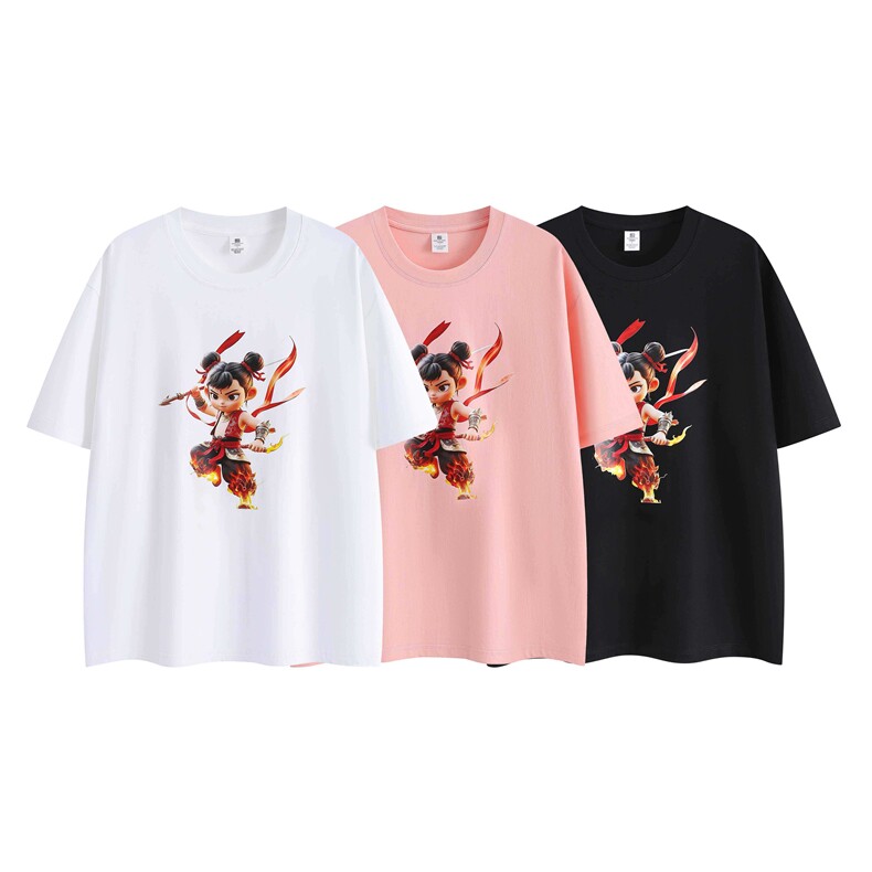 2025新款纯棉T恤图案哪吒柔软舒适透气吸汗，男装T恤，星座1407