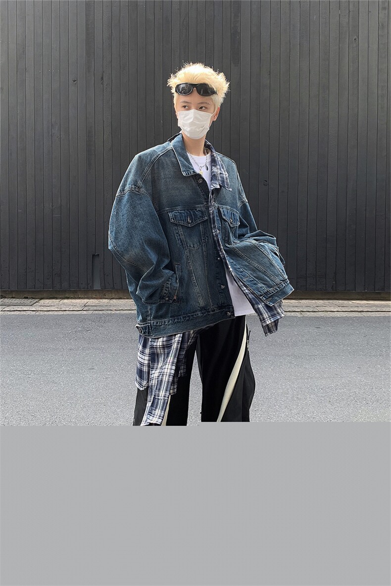 假两件牛仔外套男2026春秋季新款美式复古拼接高级感宽松休闲夹克,男装工装外套,星座505-2（原电商A260-1)
