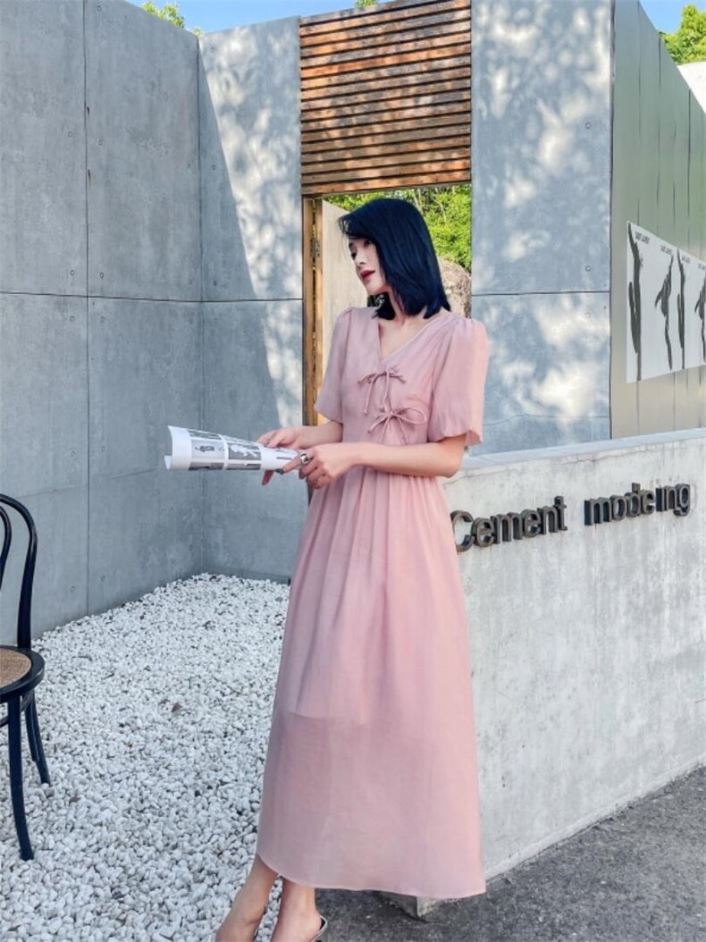 风盘扣修身显瘦气质连衣裙，女装连衣裙，天使公主