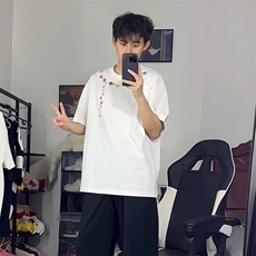 万针全刺绣工艺抖音得物高品质260克重磅纯棉双纱美式高街短袖T恤，男装T恤，电商A486-1