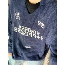 美式时尚复古软糯仿貂绒针织衫男士学院风长袖球服毛衣v领外套男，男装针织衫/毛衣，星座813-2