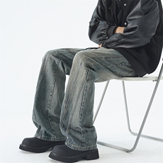 B221美式ins高街暗黑松紧腰宽松直筒牛仔裤LK24344-P65控88，男装牛仔裤，电商B221