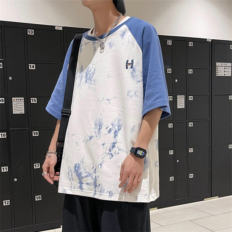 新款夏季短袖珠地面料宽松刺绣印花假两件男士T恤ZDY3414-P50图片
