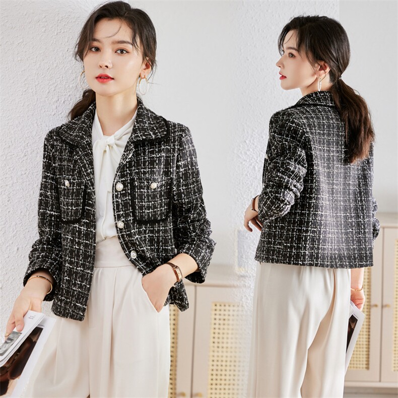 时尚小香风格子短外套女2025春秋新款韩版小个子显高名媛气质上衣,女装短外套,姿衣坊