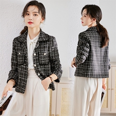 时尚小香风格子短外套女2025春秋新款韩版小个子显高名媛气质上衣，女装短外套，姿衣坊