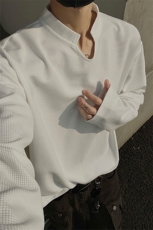 黑墙-2026春季打底衫宽松长袖T恤春装亨利领男女上衣S386特28，男装T恤，电商A233-1